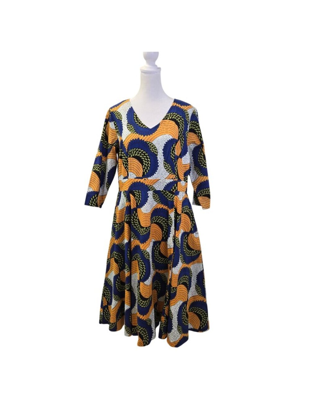 ASHRO 100% Cotton Ankara Print Midi Fit & Flare Dress Size 8
